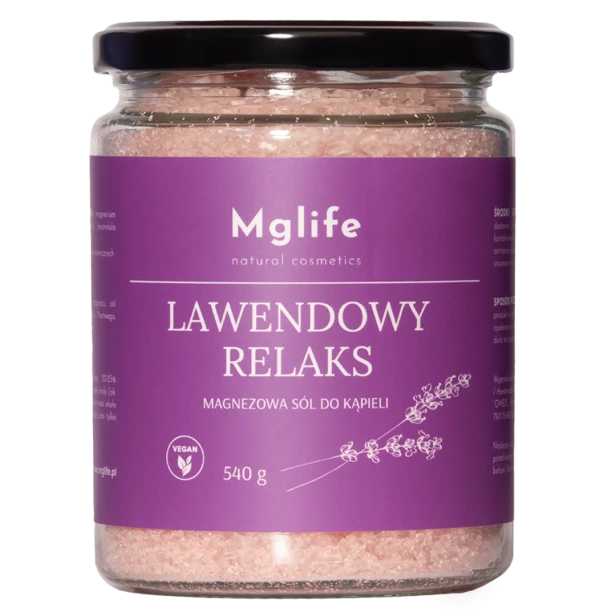 Sól do kąpieli lawendowy relaks z naturalnym olejkiem lawendowym – koi zmysły i rozluźnia ciało.