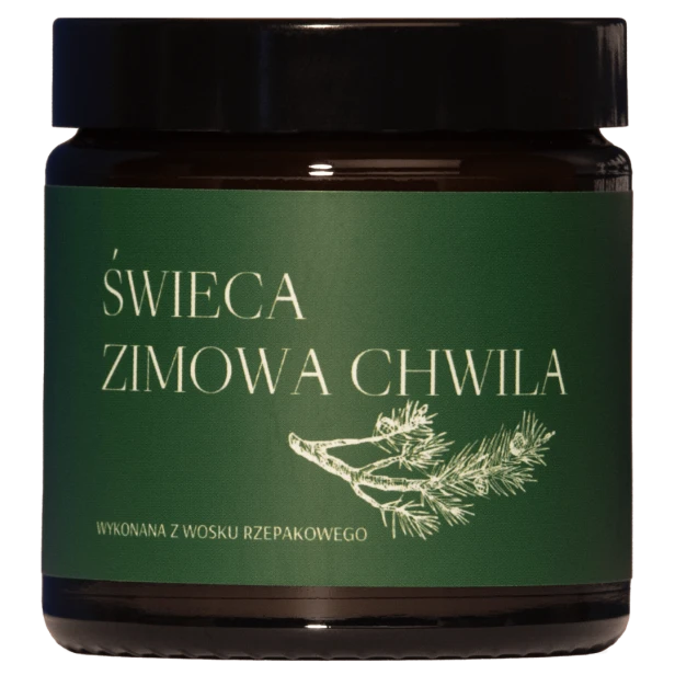 Świeca zapachowa Zimowa Chwila z nutami sosny, cedru i bursztynu.